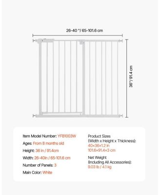 Adjustable Pressure-Mount Safety Gate, 26"-40" Wide, 36" High