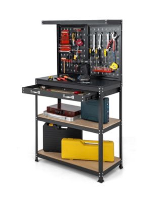 Tool Storage Workbench with Pegboard with 14 Hanging Accessories for Garage