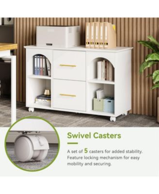 39-Inch Rolling Cabinet, 2 Drawer Mobile File Cabinet with Wheels & Shelves,