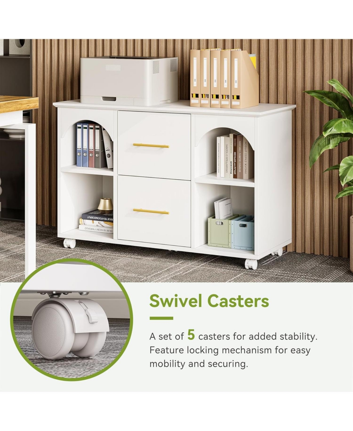 Tribesigns 39-Inch Rolling Cabinet, 2 Drawer Mobile File Cabinet with Wheels & Shelves,