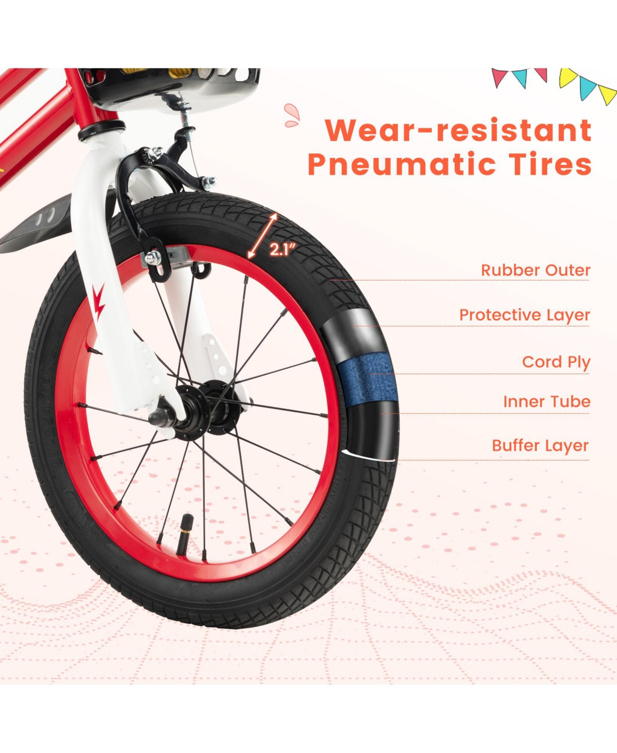 Sugift 14 Inch Kids Bike with 2 Training Wheels for 3-5 Years Old-Red