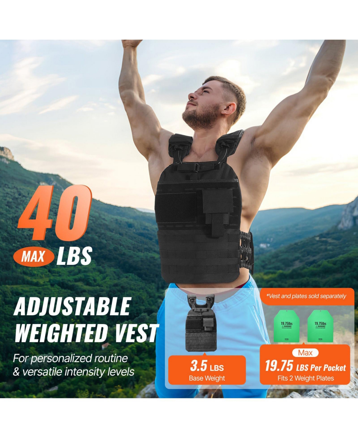 Mecale Weighted Vest, 40 lb Adjustable Workout Vest for Men and Women, Strength and Endurance Training for Running, Jogging and Fitness