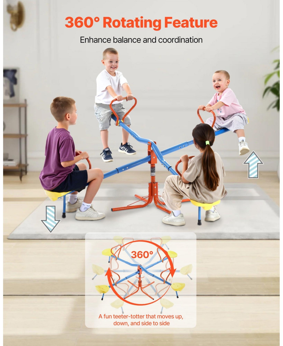 Mecale 4-Seat Sit and Spin Teeter Totter Kids Seesaw with 110 lb Capacity per Seat