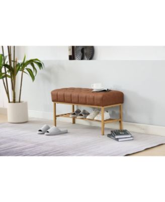 Streamdale Upholstered Shoe Bench with Shelf and Metal Legs, 300 LB Capacity