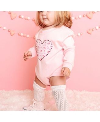 Baby Girls Dainty Rose Pearl Heart Patch Long Sleeve Romper