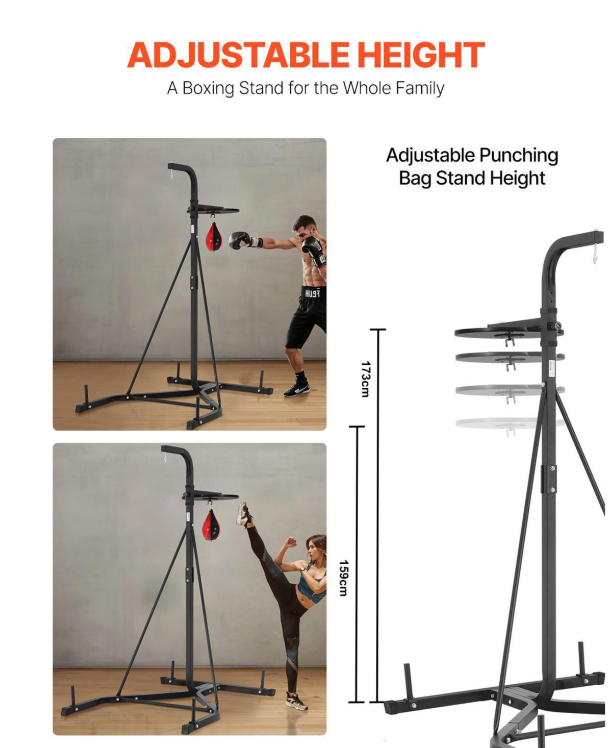 Mecale 2-in-1 Punching Bag Stand, Adjustable Boxing and Speed Bag Stand for Home Gym, Freestanding Rack Holds Up to 140 lb
