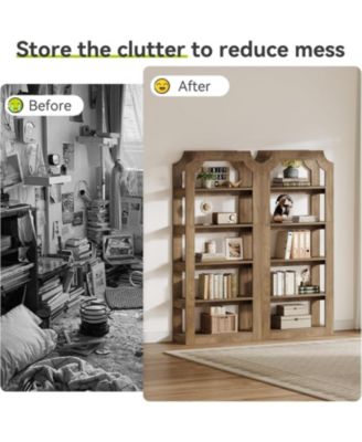 70" Tall 5-Tier Wooden Bookshelf, Farmhouse Bookcase for Living Room, Office & Bedroom, Vintage Freestanding Shelf