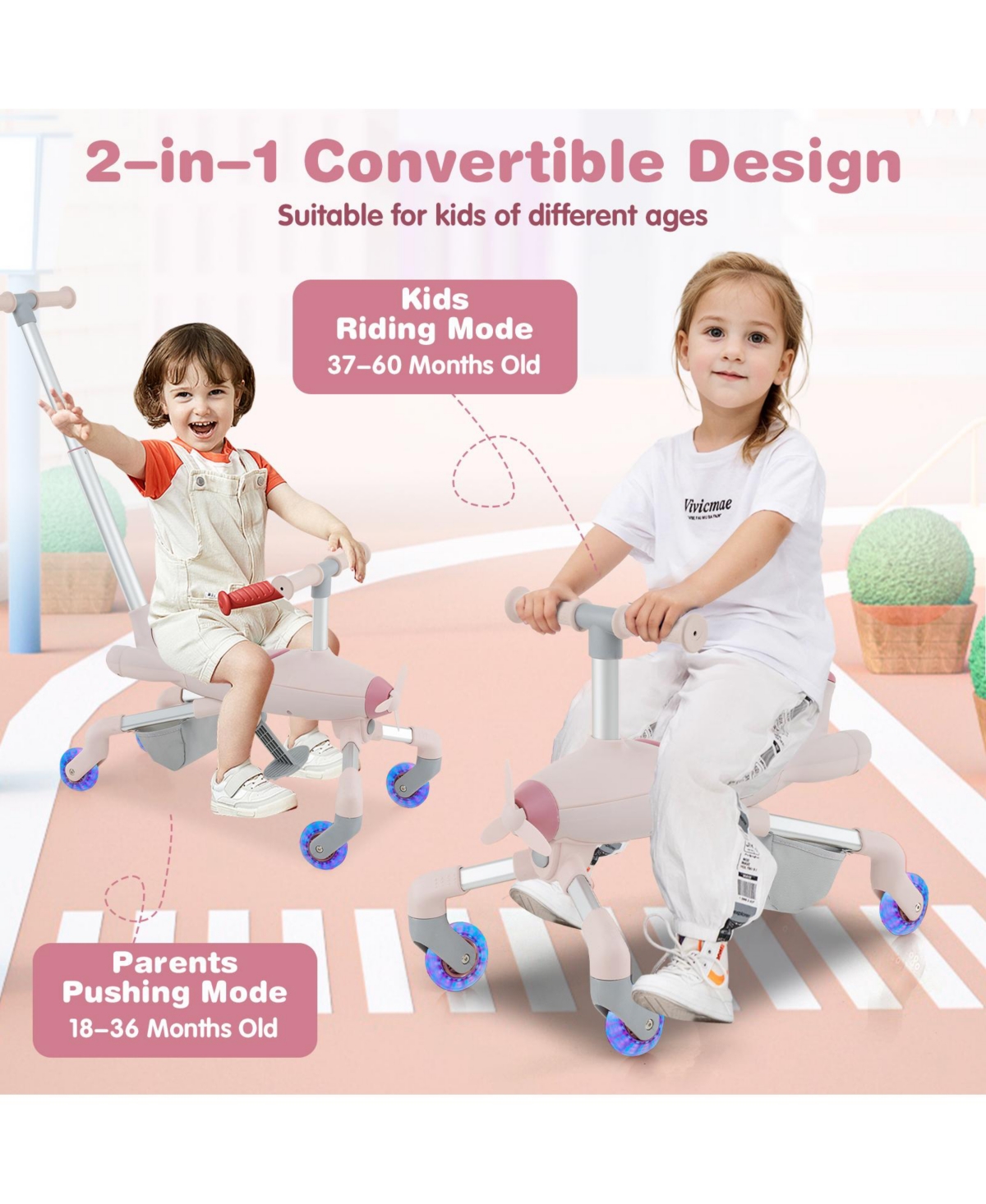 Sugift 2-in-1 Kids Ride-on Push Car with Led Lighted Wheels