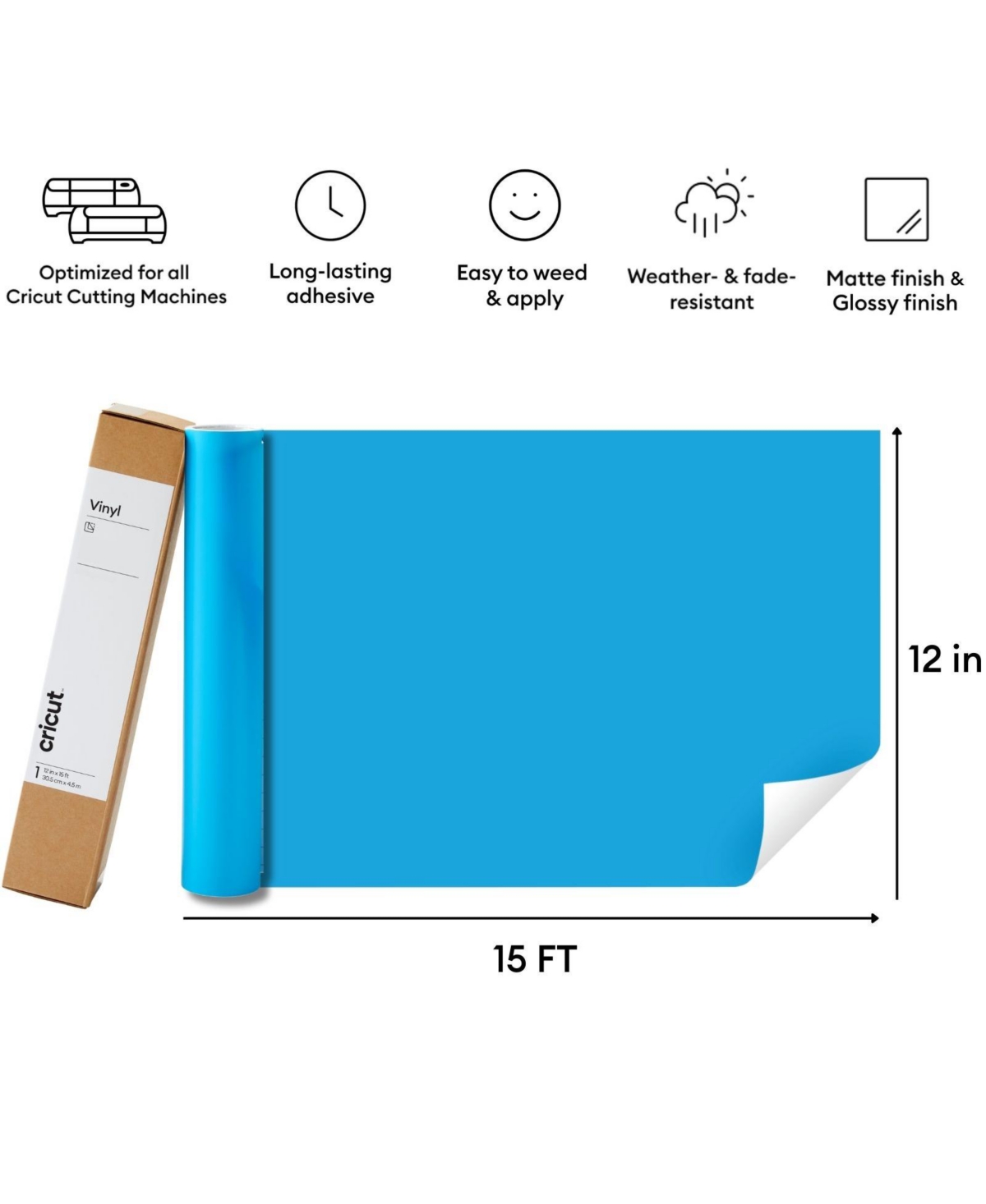 Cricut Premium Vinyl Rolls Bundle - Rainbow 15 Foot Adhesive Vinyl Rolls, 9 Count