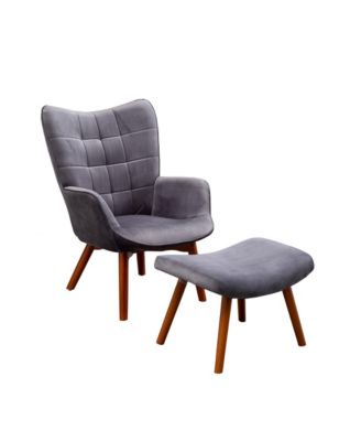 Contemporary Silky Velvet Tufted Accent Chair with Ottoman