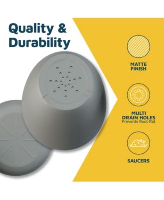 Planter Pots with Drainage Holes, Lightweight, Durable & Space-Saving Indoor & Outdoor Plastic Planters, Modern Design