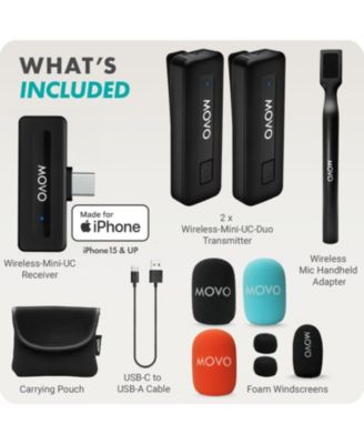 Wireless Mini UC Duo Dual Ultra Compact Wireless Lavalier Microphones for iPhone 15 and up with Handheld Adapter