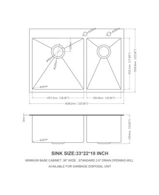 33x22x10inch Gunmetal Black Double Bowl Kitchen Sink Drop In Stainless Steel 16 Gauge 60 and 40