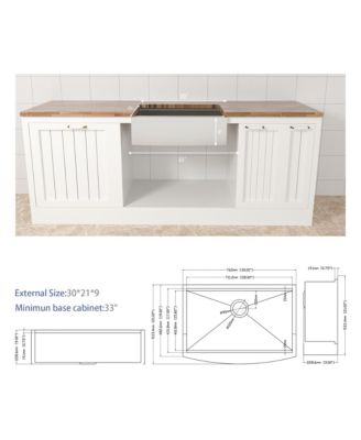 30x21x9inch Farmhouse Kitchen Sink Workstation Stainless Steel 16 Gauge Apron Front