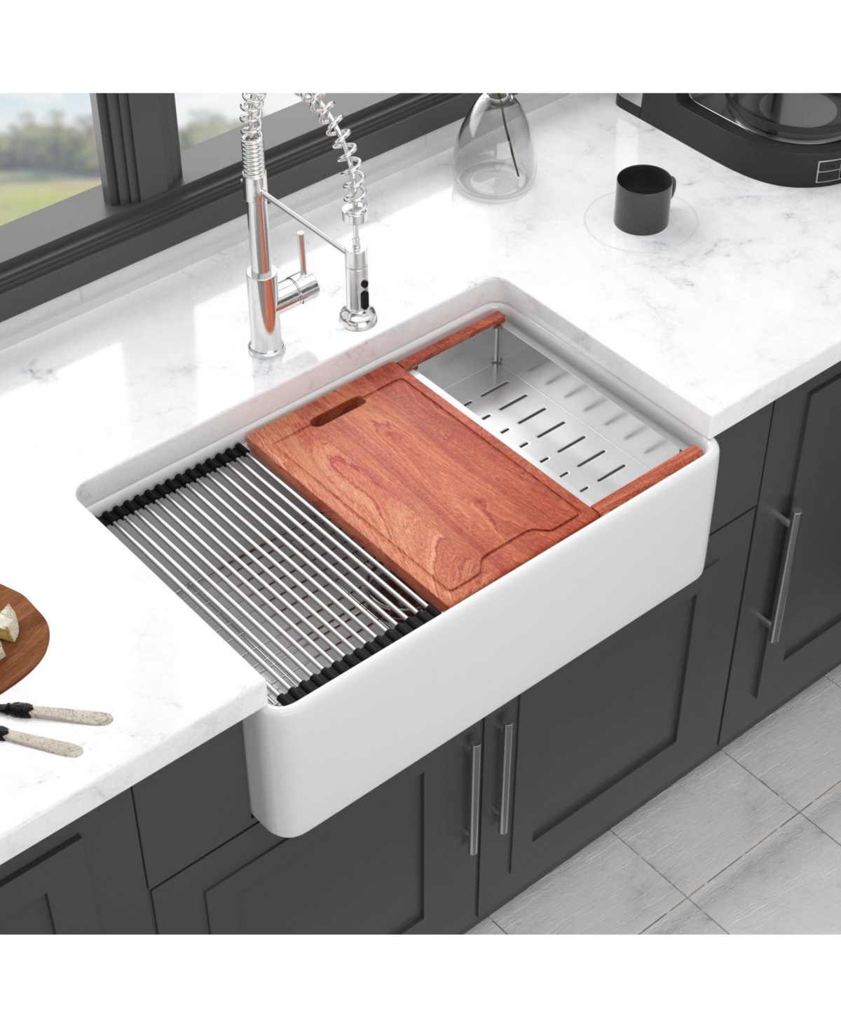 flynama 33x20x10inch White Farmhouse Sink Porcelain Ceramic Single Bowl Workstation Kitchen Sink