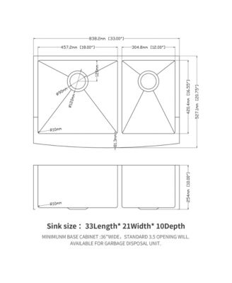 33x21x10 Inch Double Bowl 60 and 40 Farmhouse Apron Front Kitchen Sink 16 Gauge T304 Stainless Steel With Two 10 Inch Deep Basin