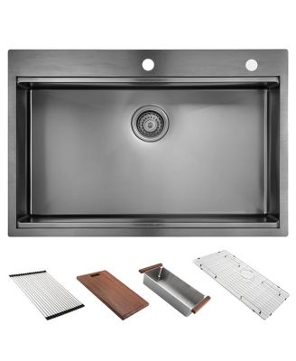30inch Drop In Black Workstation Kitchen Sink 16 Gauge Stainless Steel with Full Accessories