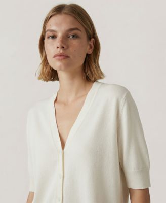 Women's Striped V-Neck Button-Front Cardigan