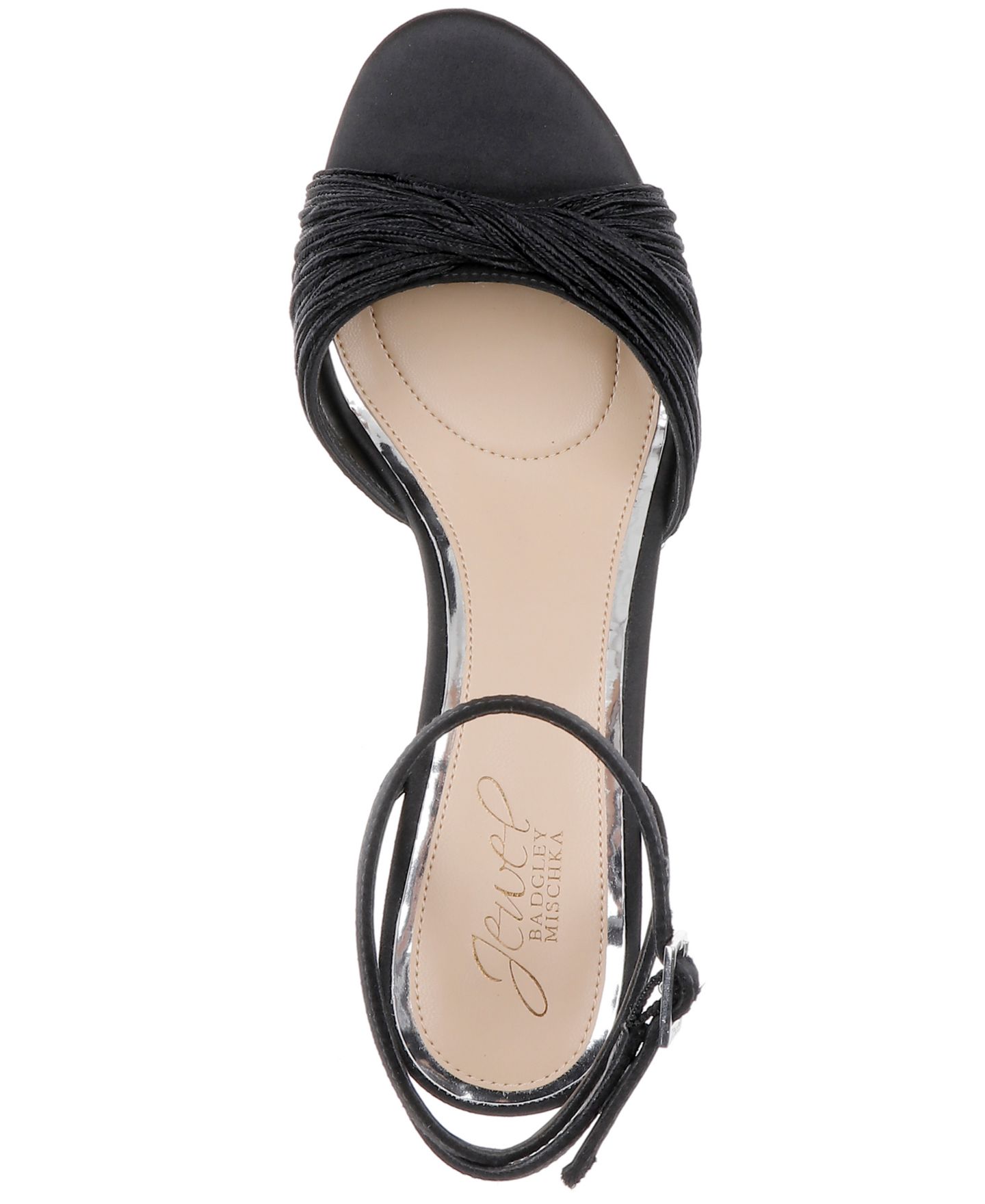 Женские сандалии Jewel Badgley Mischka Pretty Round Toe Dress Sandals, цвет: Чёрный атласный — фото 4
