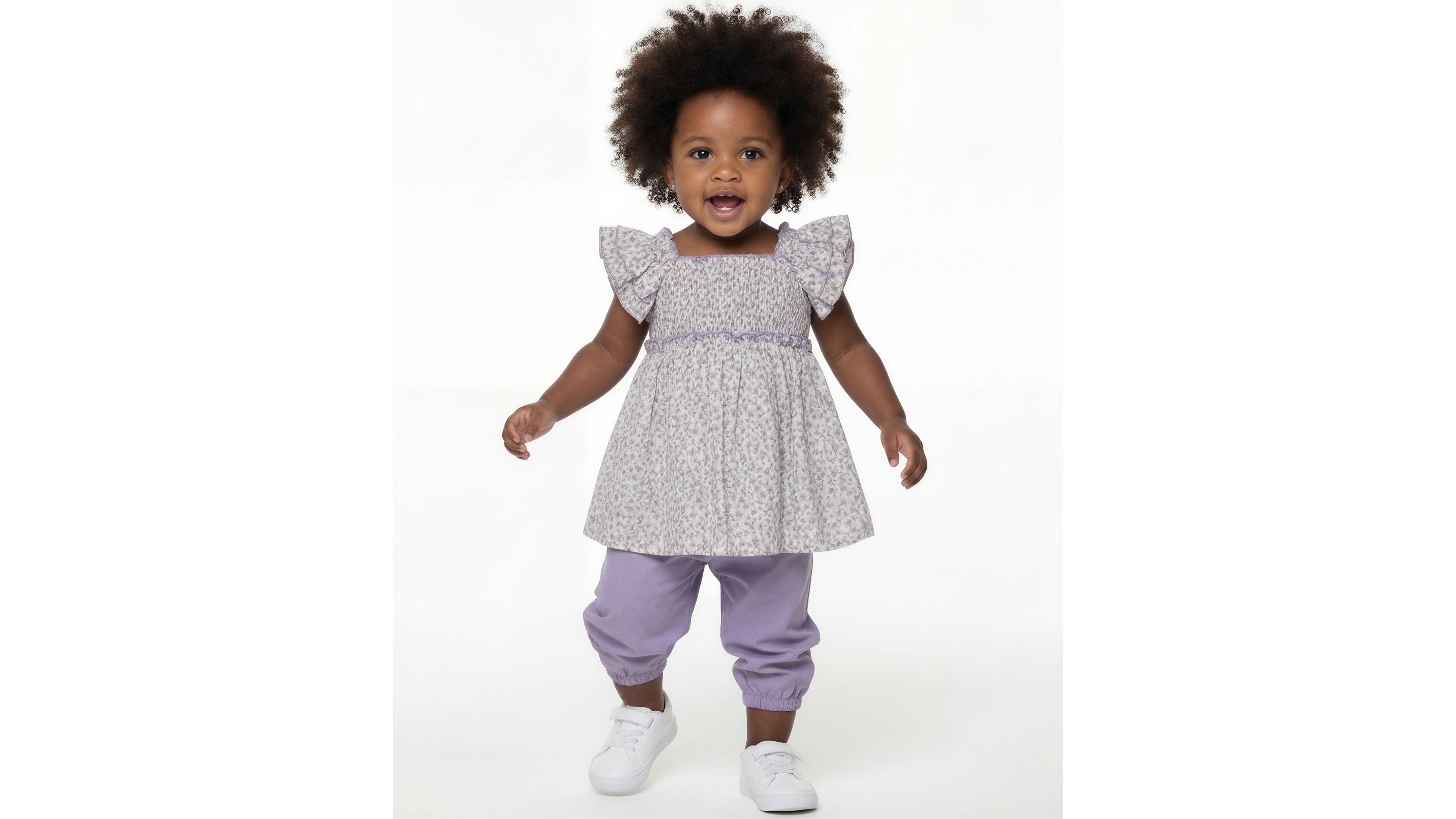 Bonnie Baby Girls' Smocked Square Neck Top and Jogger Pants, 2-Piece Set