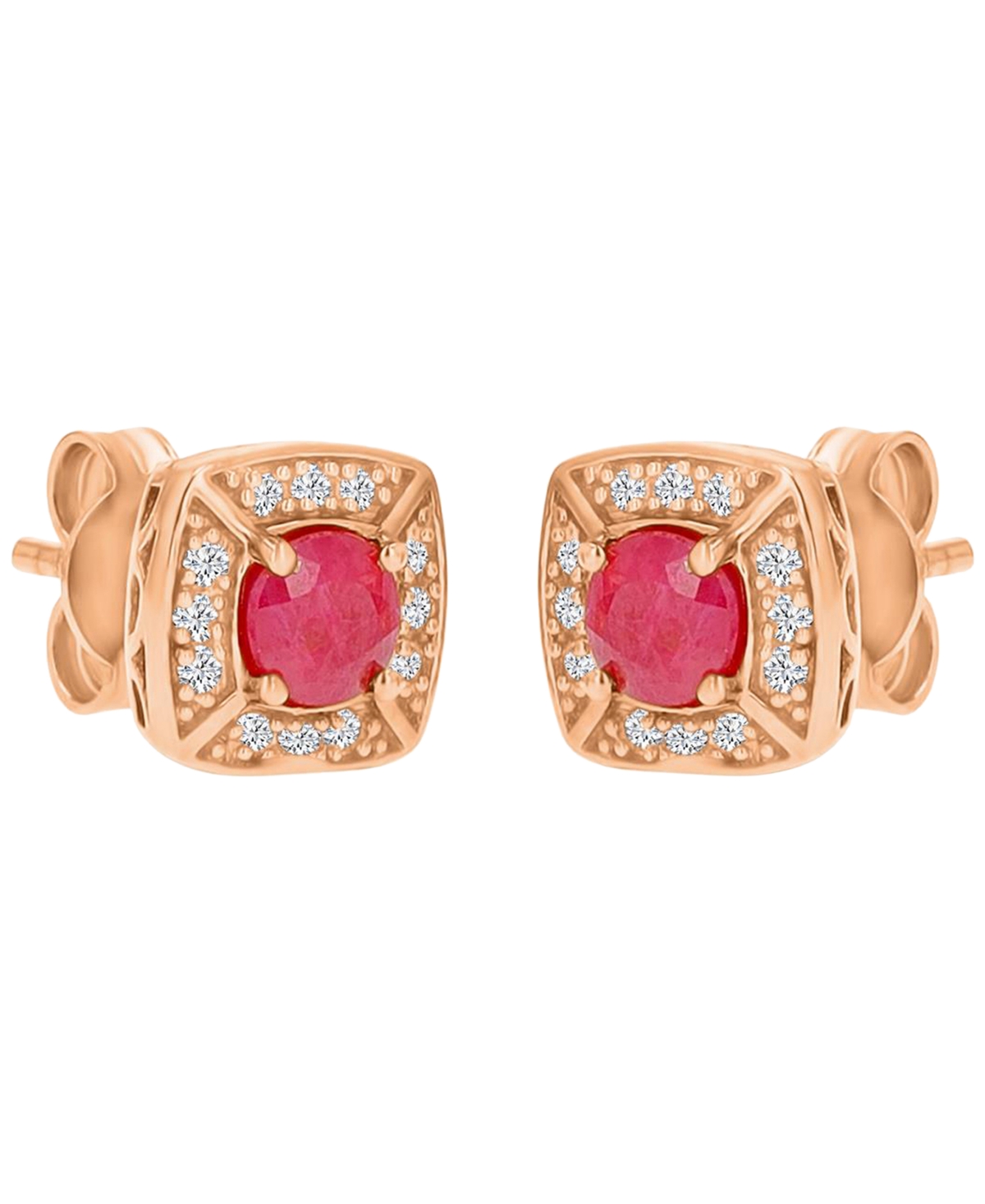 Macy's Ruby & Diamond Cushion Stud Earrings