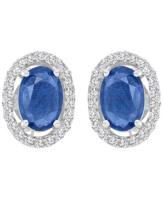 Sapphire (1.36 ct. t.w. ) & Diamond Halo Stud Earrings