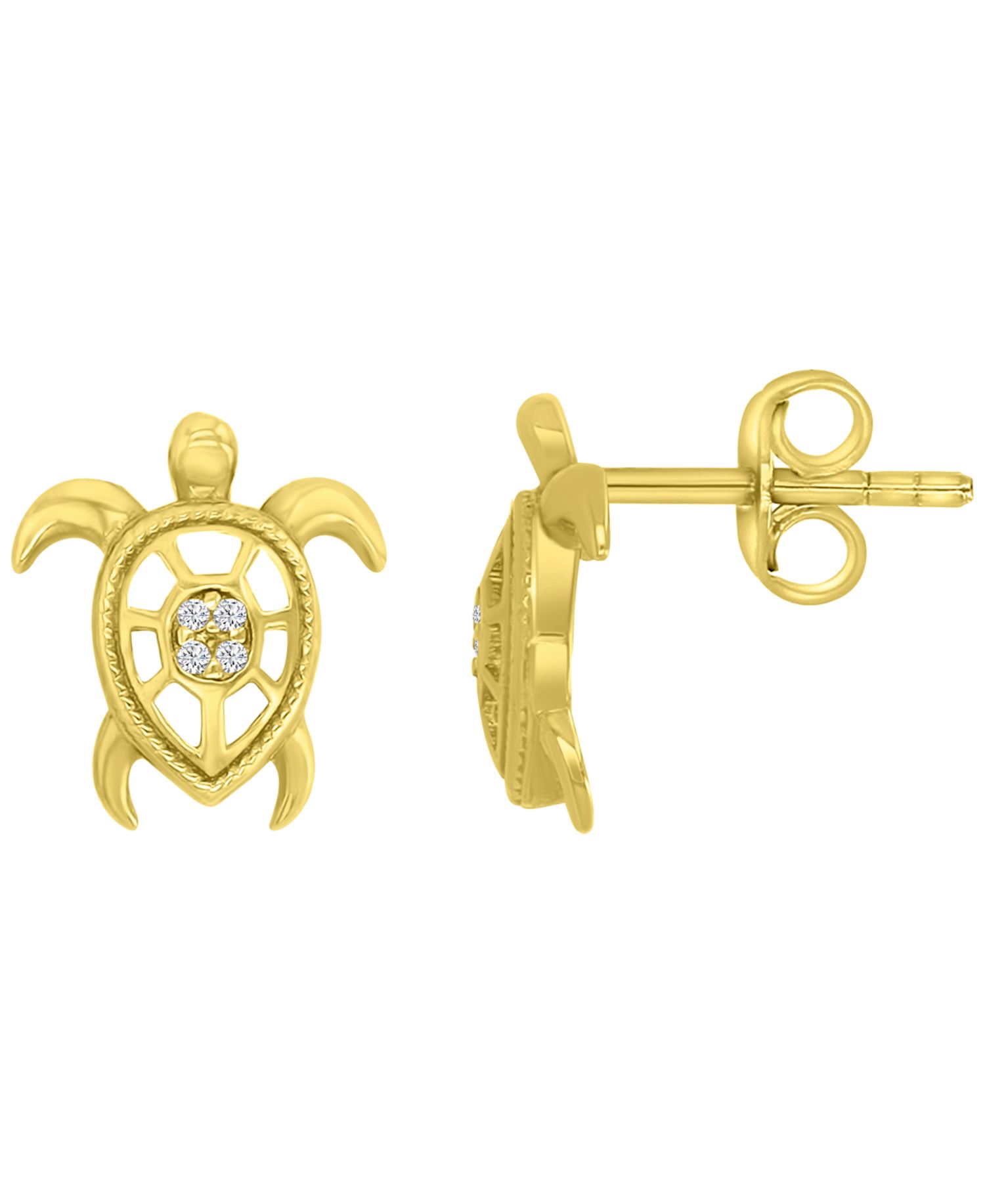Diamond Accent Sea Turtle Stud Earrings