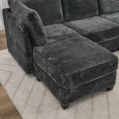 Corduroy Sectional Sofa with Ottoman & Storage