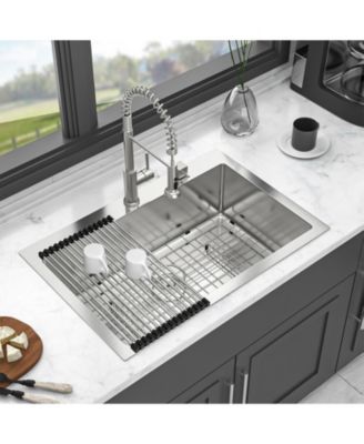 huluwat 33x22x10inch Kitchen Sink Drop In Topmount Stainless Steel Single Bowl 16 Gauge