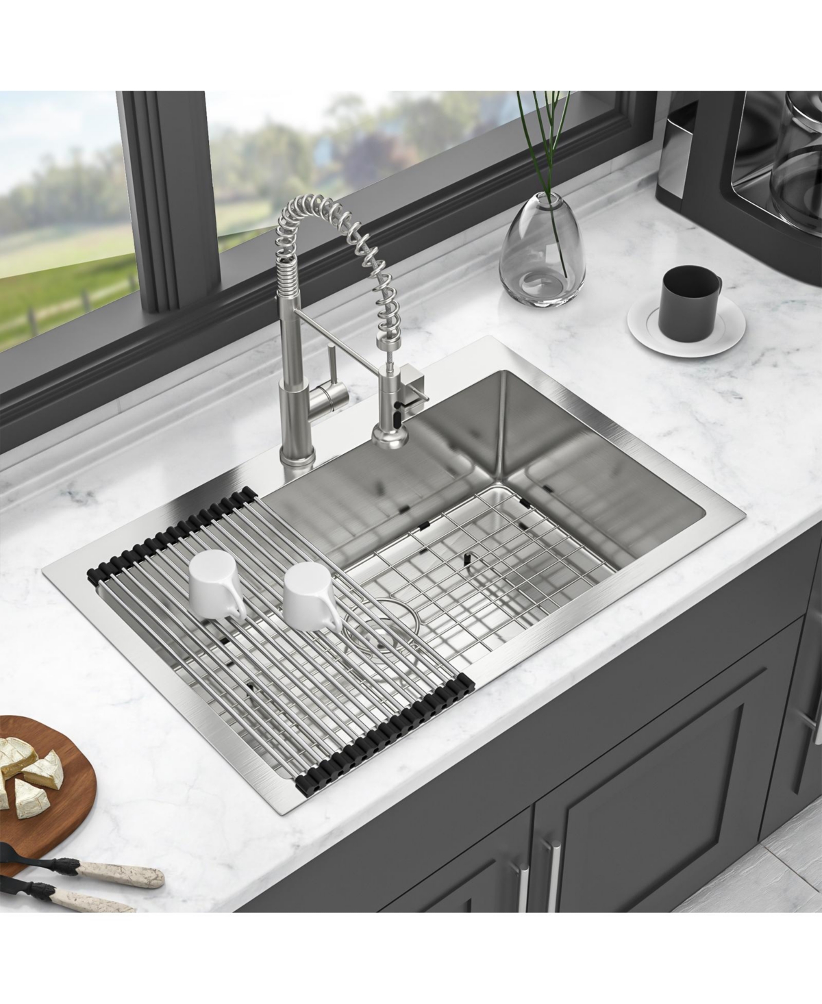 huluwat 33x22x10inch Kitchen Sink Drop In Topmount Stainless Steel Single Bowl 16 Gauge