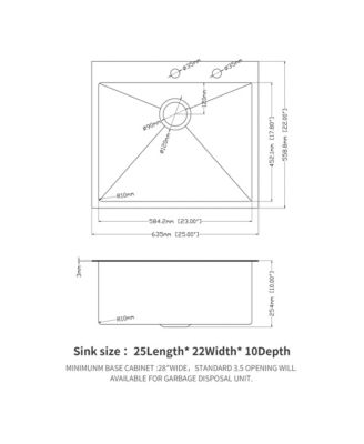 25x22x10-Inch Stainless Steel Drop-In Topmount Kitchen Sink