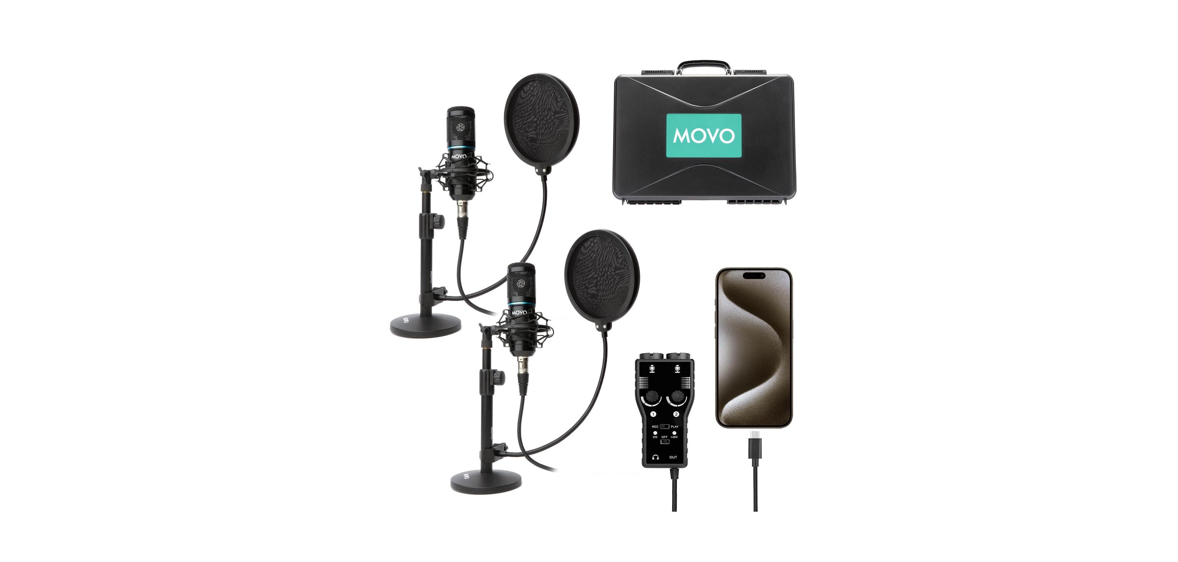 Movo iPhone 15/16 Cardioid Condenser Usb-c Microphone with Pop Filter Podcast Bundle, Compatible with iPhone 15/16, iPad Pro (Usb-c)