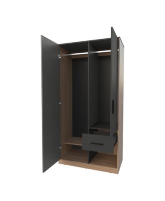 Lugoff Wardrobe with Two Doors and One Drawer, Matt Grey and Natural Oak