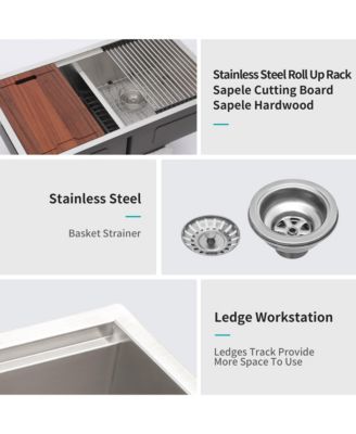 30x19x10inch 16 Gauge T304 Stainless Steel Undermount 5050 Double Bowl Brushed Nickel Workstation Kitchen Sink with Full Accessories