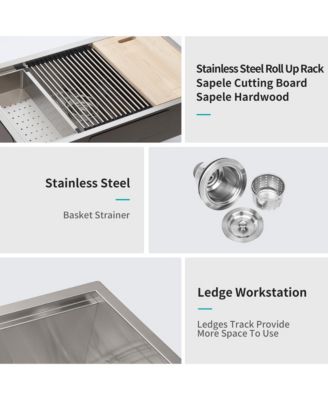 33x19x9 Inch Undermount Single Bowl Kitchen Sink 16 Gauge 304 Stainless Steel Ledge Workstation