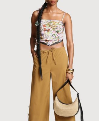 Women's Side Tie Mid Rise Elastic Pants