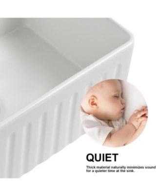 Fireclay Farmhouse Kitchen Sink, Double Basin, Apron Front, Reversible Design with Grid & Strainer, 33" x 20" x 10" Deep