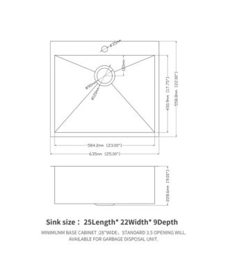 16-Gauge Stainless Steel Drop-In Kitchen Sink, Single Bowl, 25" x 22" x 9"