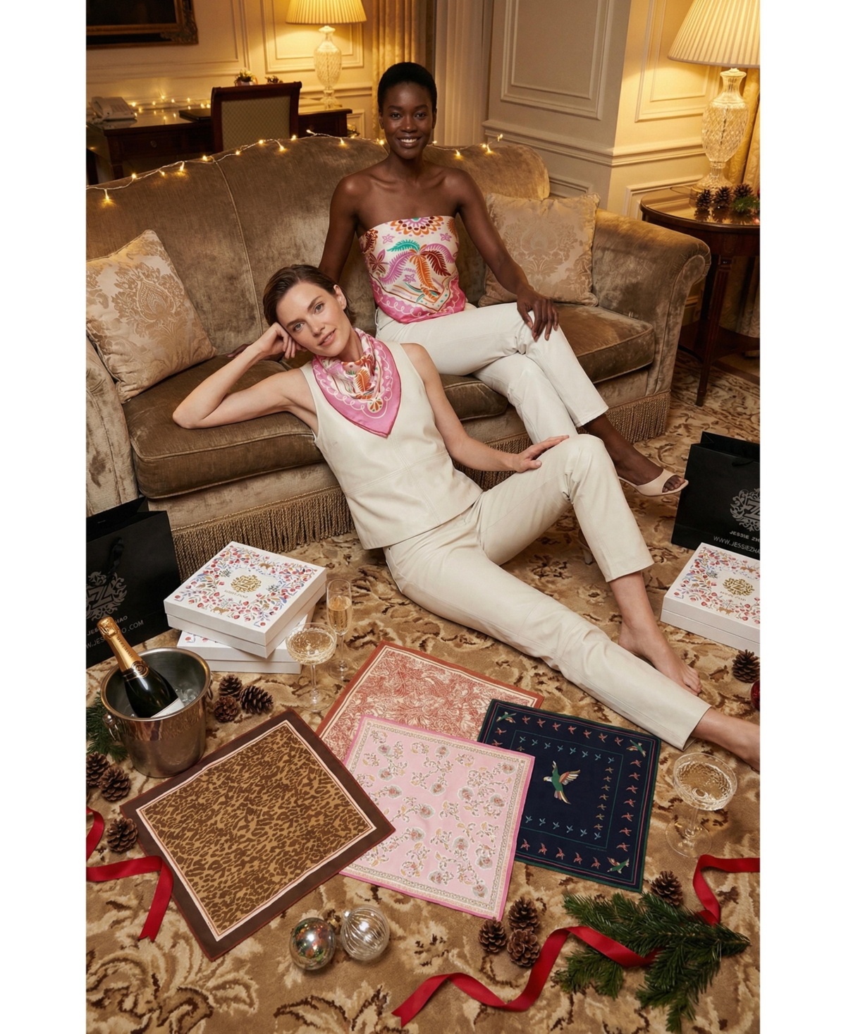 Jessie Zhao New York Dancing Palms Double Sided Silk Scarf