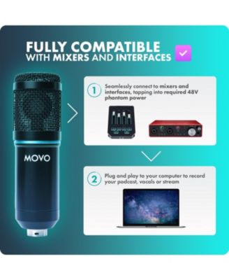 4-Pack Universal Cardioid Podcasting Microphone Bundle with Tabletop Mic Stand and Pop Filter, for XLR Outputs