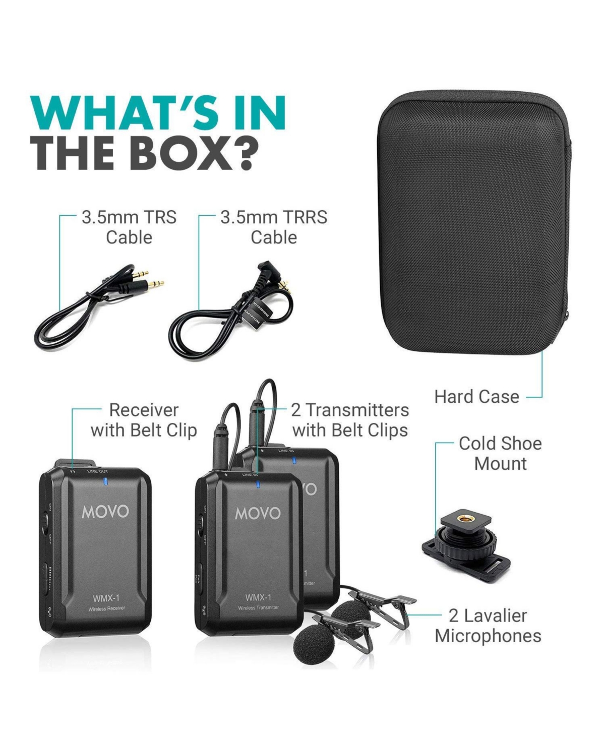 Movo Wmx-1-duo 2.4GHz Dual Wireless Lavalier Microphone System Compatible with Cameras and Smartphones