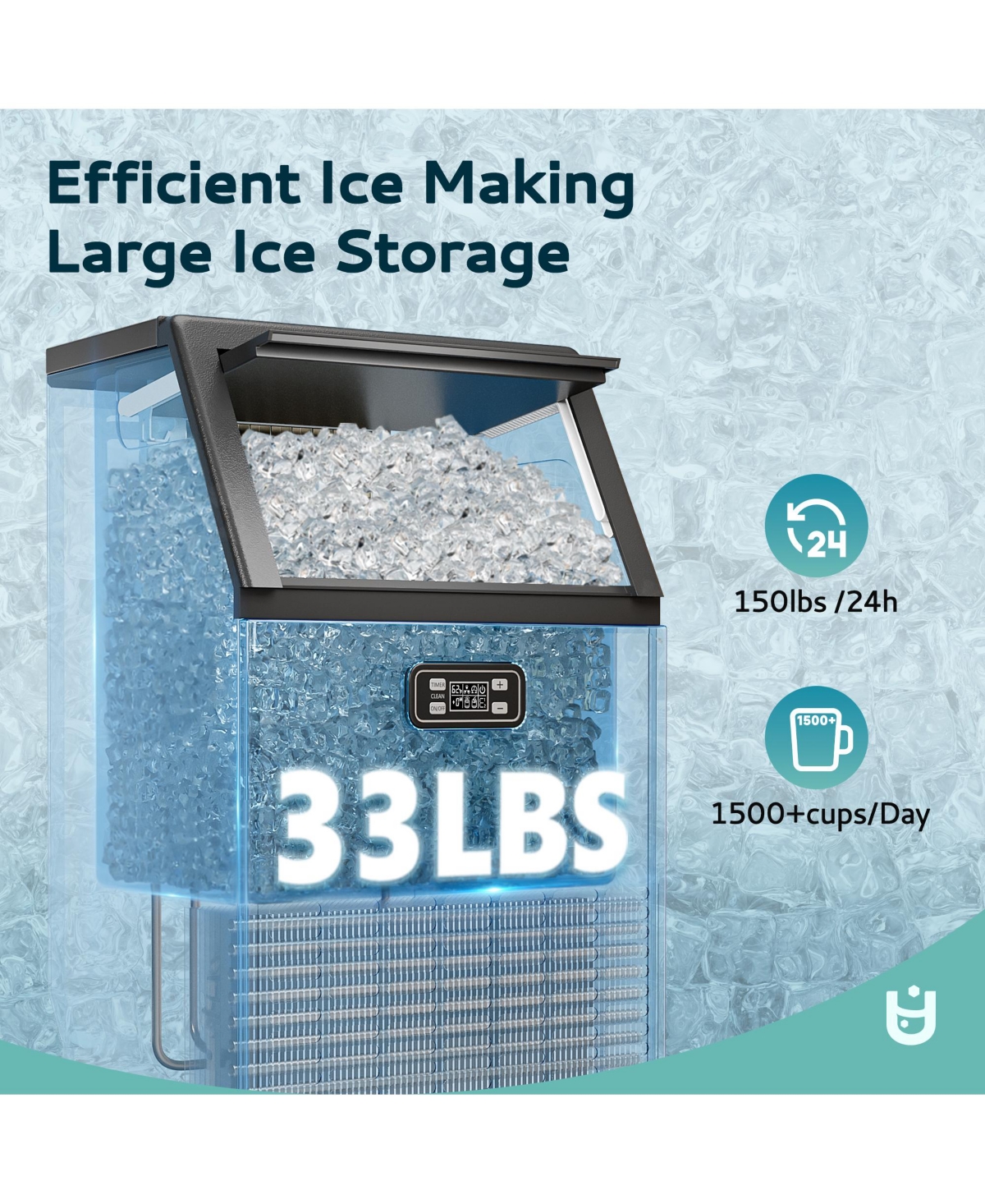 Euhomy Ice Storage 150-lb Ice Per day Freestanding Cubed Ice Maker