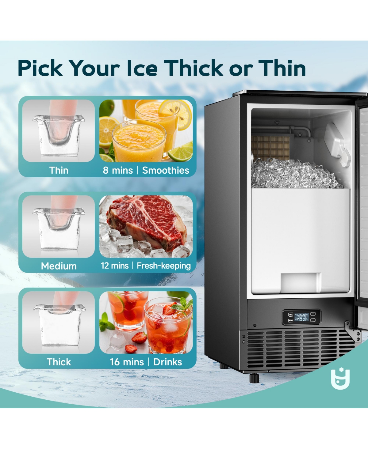 Euhomy 80-lb Ice Per day Black Freestanding Cubed Ice Maker with Lcd Control and Reversible Door
