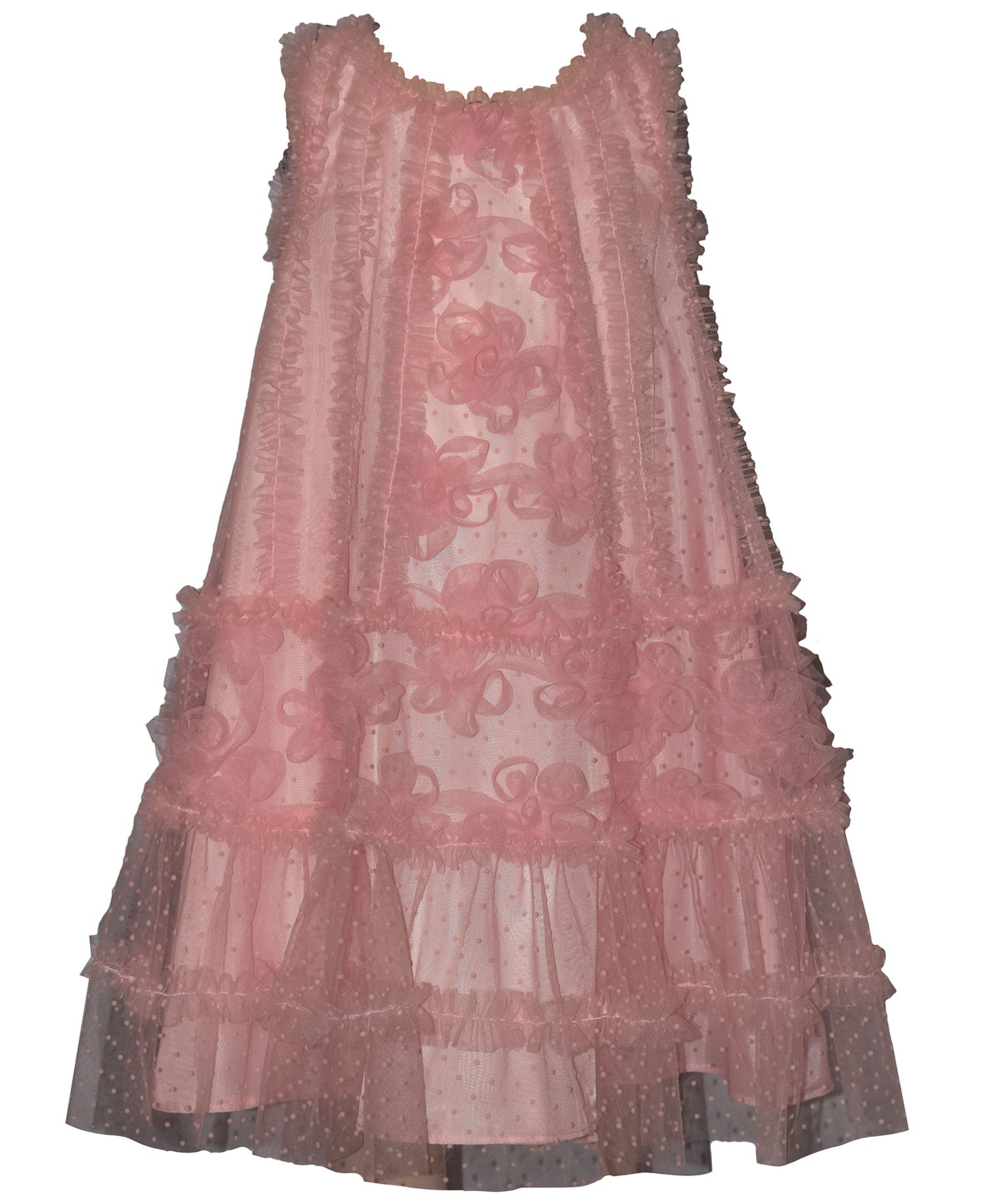 Girls' 2T-6X Sleeveless 3D Floral Shift Round Neck Party Dress