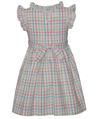 Girls' 2T-6X Plaid Round Neck Smocked Dress