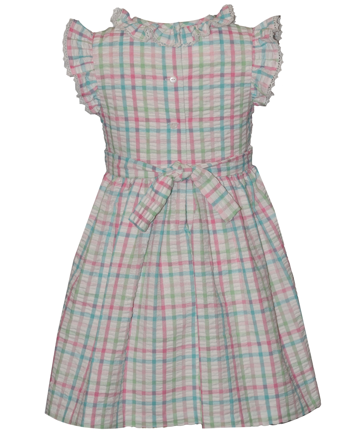 Bonnie Jean Girls' 2T-6X Plaid Round Neck Smocked Dress