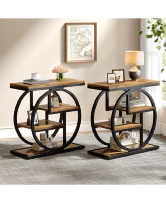 End Table Set of 2, 4-Tier Narrow Side Table, Wood Small Sofa Side Table, Industrial Bedside Table for Bedroom, Living Room