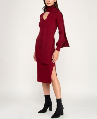 Juniors' V-Neck Midi Sweater Dress