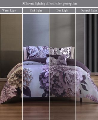 Plum Petal Bedding 100% Cotton Sateen 5 Piece Queen Size Reversible Comforter Set