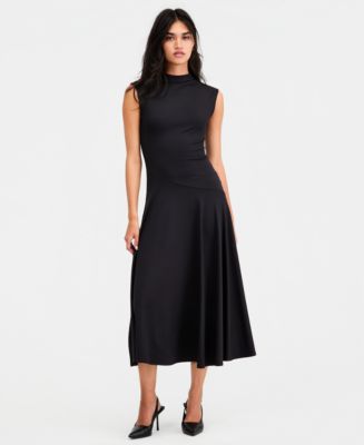 black sequin long sleeve bodycon dress Midi Bodycon DRESS STARRY Black with Low Neckline L / Black main image 1